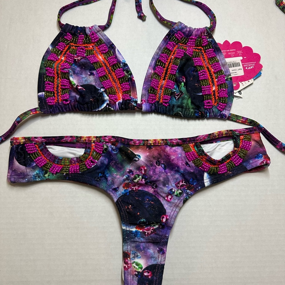 BABALU - Vibrant Purple Beaded Bikini Set with handmade details - NEW with tags